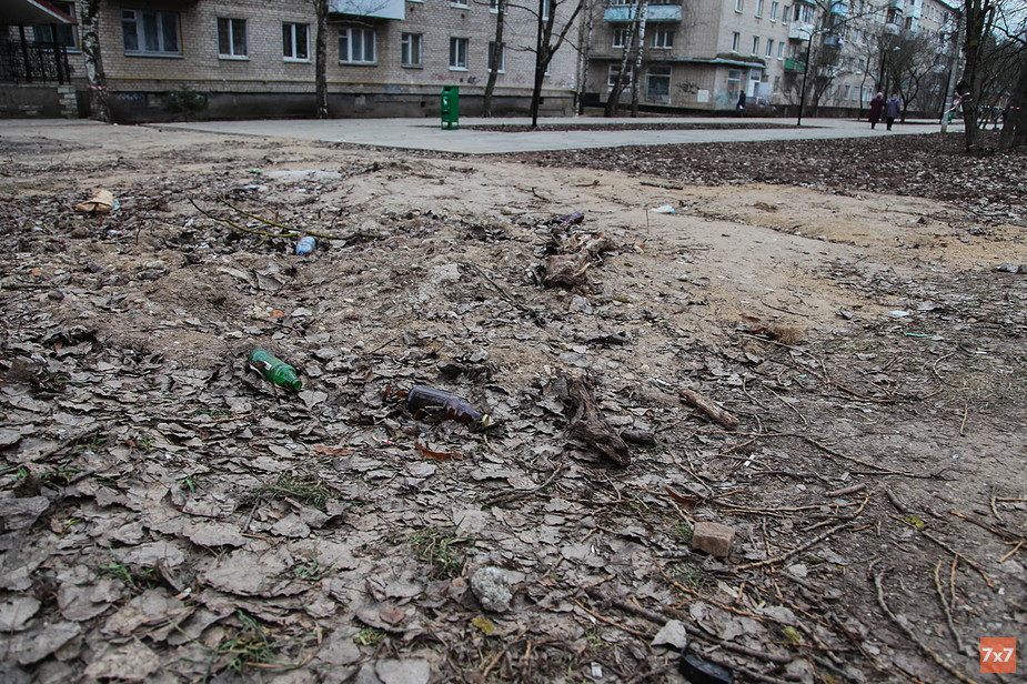 Граница сквера и мусор со стороны ул.Николаева