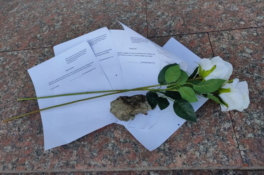 На крыльце правительства активисты оставили образец заявления об отставке губернатора