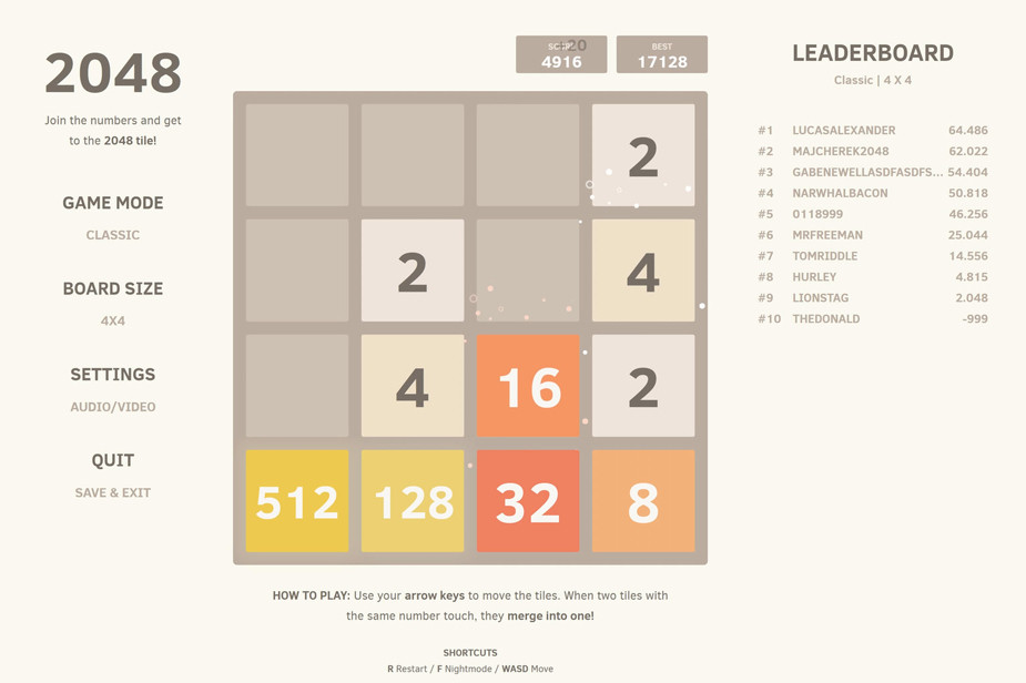 Скриншот игры «2048»